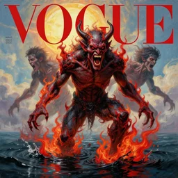 3 d, screaming demon, flame, liquid black and red water, sun, vogue cover style, poster art, high detail, intricate oil painting, multiple exposure, heaven mood, hyperrealism, 3 d, by tooth wu and wlop and beeple and greg rutkowski