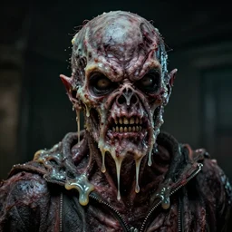 the melting slimy face of villain mitch mcconnell horror flesh monster. horror film production photograph.