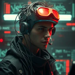 photo of a cyberpunk programmer composed of wires, realistic shaded lighting poster by ilya kuvshinov, magali villeneuve, artgerm, jeremy lipkin and michael garmash and rob rey