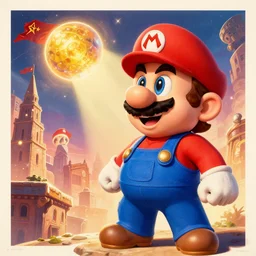 oviet propaganda poster of super mario looking at the future
