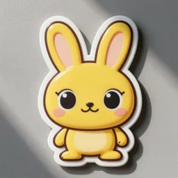 macro shot top view cute yellow rabbit mascot with oversized eyes and ears, sticker