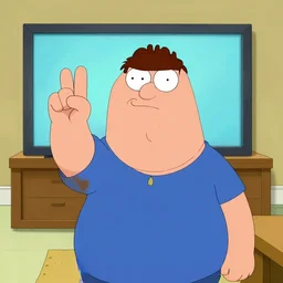 man holding 2 fingers up while watching family guy