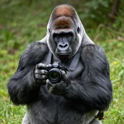 gorilla holding a camera