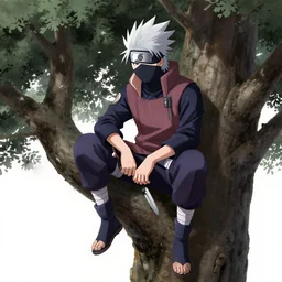 kakashi hatake sitting in a tree, matte painting by artgerm, ross tran, artstation