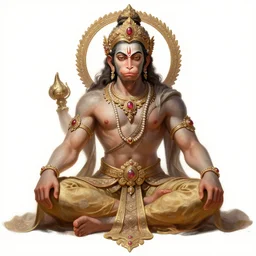 a full body portrait of a beautiful ornated hanuman god, legs in side split, intricate, elegant, highly detailed, digital painting, artstation, concept art, smooth, sharp focus, digital illustration, art by krenz cushart and artem demura and alphonse mucha