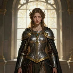 perfectly - centered - portrait of a beautiful templar lady, light comes from the window, intricate, highly detailed, digital painting, artstation, concept art, smooth, sharp focus, illustration, unreal engine 5, 8 k, art by artgerm and greg rutkowski and alphonse mucha