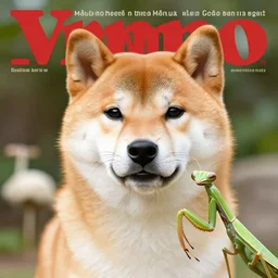 shiba lobster sheepdog mantis in the bronx zoo, magazine cover, face photo