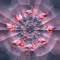 highly detailed generative art, irregular fractal of flamingos, background of irregular warped polygons, 4 k hdr