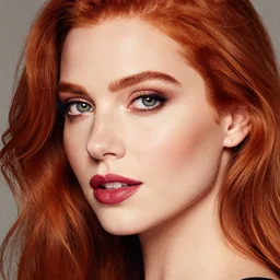 beautiful redhead woman, photography, glamor shot, portrait, pointillism, closeup
