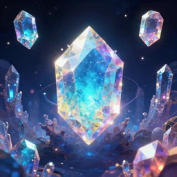 the space made of crystal gems, bioluminiscense, fantasy art