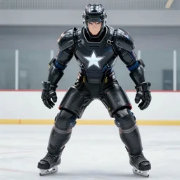 a male anime cyberpunk hero super star ice hockey player, wearing a heavy futuristic equipment and helmet, habs jersey with color blocking, character concept exploration, outfit designs, trending on artstation