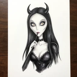 tim burton drawing of a woman in the style of chicano street style tattoo