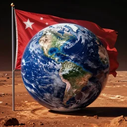 a flag representing the earth on mars
