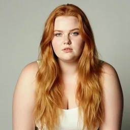 brooke ashling, a curvy, radiant, bubbly, 2 5 - year - old canadian plus - size model, long strawberry - blond hair, creamy skin, portrait, 8 5 mm canon f 1. 2 lens, inspired by diane arbus photography, roger deakins cinematography