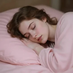 cinestill 5 0 d field of view of a dreamy beautiful pre - raphaelite woman in style of annie liebovitz - john watherhouse, allegorian of sleep myth, elegant, highly detailed, pale pink matt, soft blur, artstation, sharp focus, head in focus