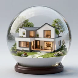mini modern house inside a crystal ball octane render hyperdetailed, house and home, home and garden,