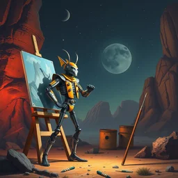 buckaroo banzai stands at his easel, painting a lectroid