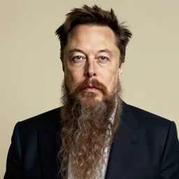 elon musk with long mustache and epic beard, 5 0 mm, studio lighting, wes anderson style