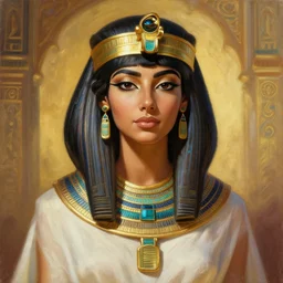 portait egyptian princess cleopatra as haifa wehbe, centred, very long hair, charmed sexy look, hd, unreal engine, art painting, final fantasy style, amazing background theme
