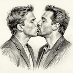 matt damon kissing ben affleck pencil sketch,