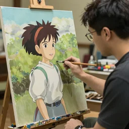 Professional hardware evaluator painting in extreme detail and in Hayao Miyazaki style