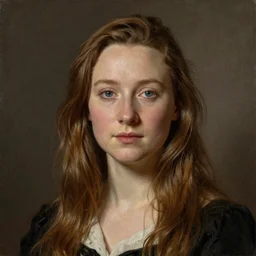 a true-to-life portrait of Saoirse Ronan painted by John Everett Millais, realistic