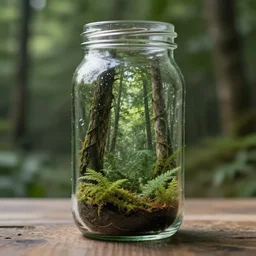 glass jar with a forest inside