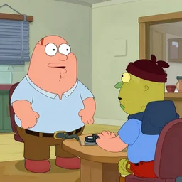 Peter Griffin meets the famous Twitch stream Vinesauce Vinny and Vinesauce Joel, Real Event, Historical Event, Realistic, HDR, Clear Image,