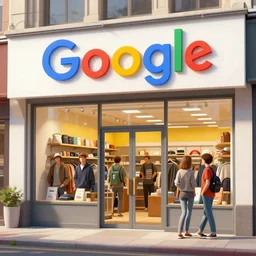 store, google logo, concept art by noah bradley, darek zabrocki, tyler edlin, jordan grimmer, neil blevins, james paick, natasha tan, highly detailed, ultra detailed, ultra realistic, trending on artstation
