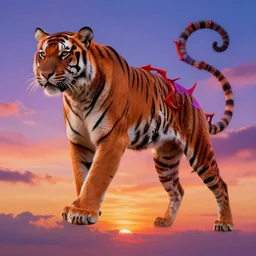 illusionary art tiger sunset psychedelic trippy gorgeous beautiful pretty girl in the sky by victo ngai hyperrealism human structure demon tense psychedelic illusionary art thibault girard
