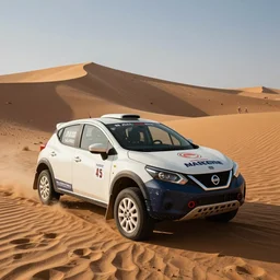 a familj car nissan micra broke down in the desert during paris dacar rally