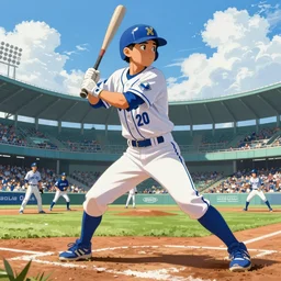 a young baseball player in koshien stadium, blue sky and white clouds, the feeling of summer, intricate, highly detailed, digital painting, artstation, concept art, sharp focus, illustration, global illumination, radiant light, art by rossdraws, tom bagshaw, lois van baarle, ilya kuvshinov, greg rutkowski and alphonse mucha, 8 k