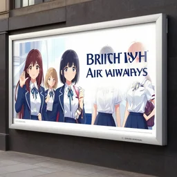 british airways advert but with anime girls, uk advertisement, billboard advert with text