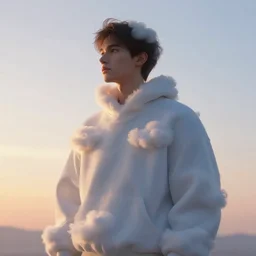 a male wearing clouds as the clothes, morning sunrise, digital art, concept, radiant light, soft highlights, smooth render, unreal engine render, rutkowski ilya krenz nixeu wlop.