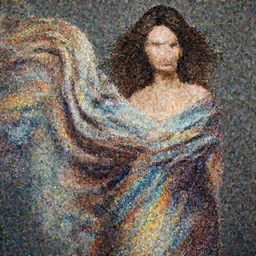 photo of a gorgeous young woman in the style of Guy Denning, draped in flowing fabric, colorful impasto brush strokes, realistic, sharp focus, 8k high definition, insanely detailed, intricate, elegant, art by Craig Mullins and Jeremy Mann