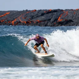 middle eastern man surffing a wave of lava