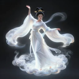 glowing cloud, beautiful gracefull japanese taoist fairy goddess. hyper detailed, character concept, full body, dynamic pose, cinematic lighting, intricate, lineart, cerpuscular rays, lily flowers. by yoshitaka amano, alfons mucha and makoto shinkai. 8 k