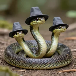 snakes wearing hats, photo, detailed, 4k