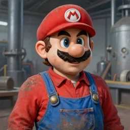 portrait of super mario as a soviet factory worker, red cap, gritty, dirty, beautiful, very detailed, hyperrealistic, medium shot, very detailed painting by Glenn Fabry, by Joao Ruas