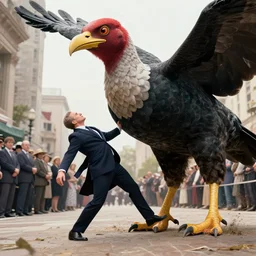 politian being trampled by a giant bird