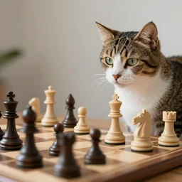 chess set with cat chess pieces
