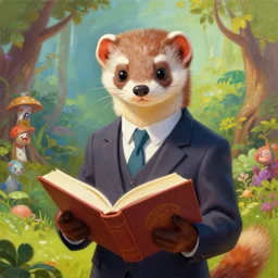 a portrait painting of a weasel in suit, read the book ， humanoid, anthropomorphic, personify, trending on artstation by wenjun lin, irakli nadar, bright colors, octopath traveler, wenjun lin, unreal engine 5 highly rendered, global illumination, radiant light, detailed and intricate environment