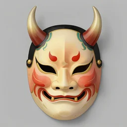 oni mask, ornamental, beautiful, horns, symmetrical, vibrant colors, illustration, japanese, artstation, 4 k