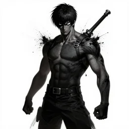 Ghost in the shell Pixiv concept art of Paul Phoenix from Tekken, Black paint splatter fighter concept art