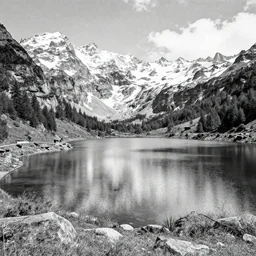 lago di sorapis, hyper - realistic black and white drawing, hyper detailed