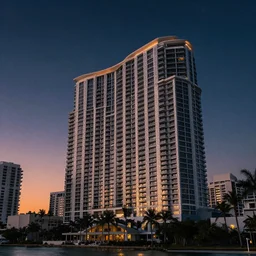 miami hotel background by simon stalenhag, sunset, clear sky, sharp focus, dark lighting, digital art, 4 k, octane, zoom, dark sky with stars