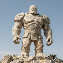 a big colossal rock titan medieval style standing on the mountain looking at the planet hills foggy stars award winning, trending on artstation, unreal engine