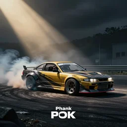 phonk album with japanese drift car, smoke