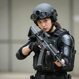 girl with kevlar and g 3 6 assault rifle