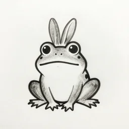 drawing, white paper, black & white, frog rabbit